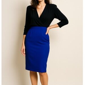 Vintage 80s Barbara Barbara California Royal Blue Pencil Skirt Talon Zip Small S